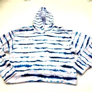 Onzie White/Blue Tie Dye Cropped Pullover Hoodie Size M/L